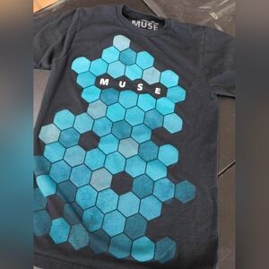 Muse Black Tee with Blue Geometric Design